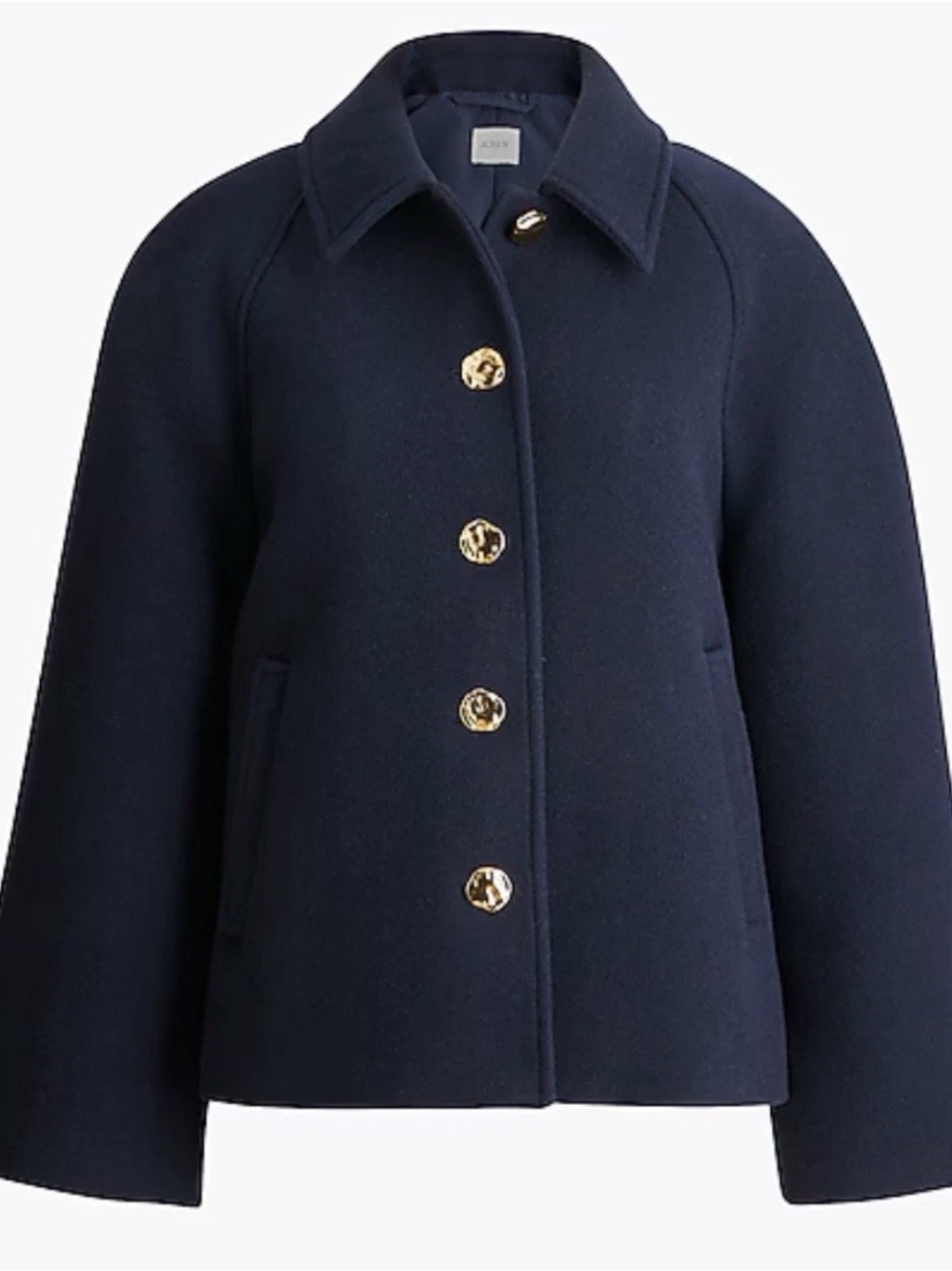 J. Crew Women Navy Wool-Blend Button Coat New